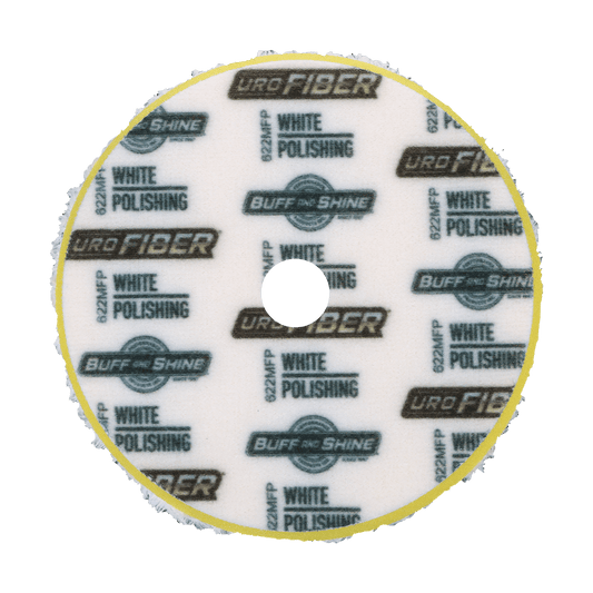 622MFP - 6" URO Fiber® Microfiber Pad (White Fibers) Dark Yellow Foam Interface (Edge Bevel) - Polishing