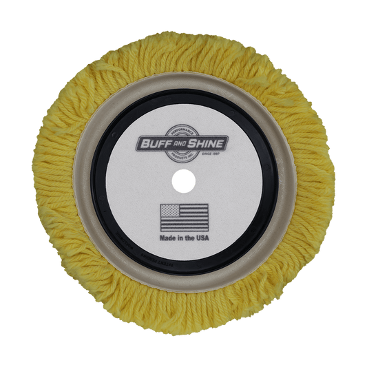 753RY - 7.5" Yellow Wool Blend (4 Ply Twist) Grip Wool Pad with Center Ring - Polishing