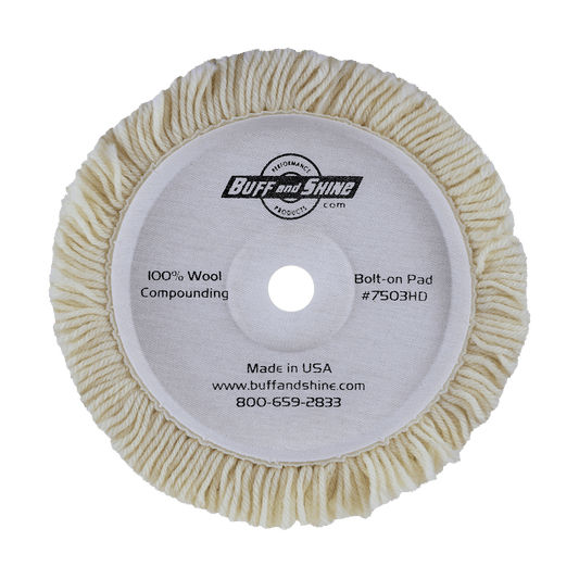7503HD - 7.5" 100% Natural Wool (4 Ply Twist) Bolt-On Wool Pad - Cutting - Heavy Duty Backing