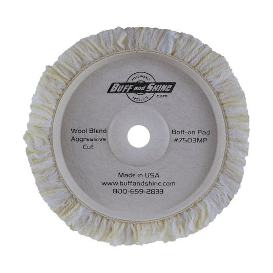 7503MP - 7.5" Blend & 100% Natural Wool (4 Ply Twist) Bolt-On Wool Pad - Heavy Cutting